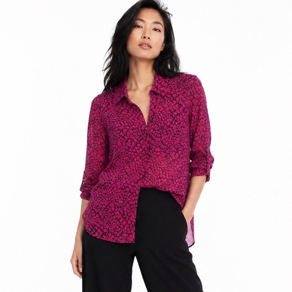 Diane von Furstenberg Lorelei Button Up Silk Pink Print Designer Chic Womens 4